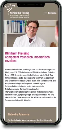 Homepage des Klinikums auf Smartphone