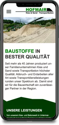 Homepage Hofmair Kies auf Smartphone