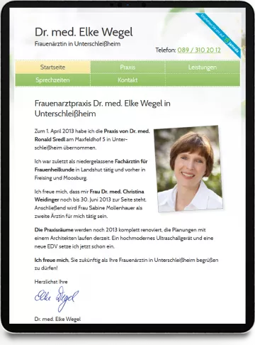 Homepage Praxis Dr. Wegel auf IPad