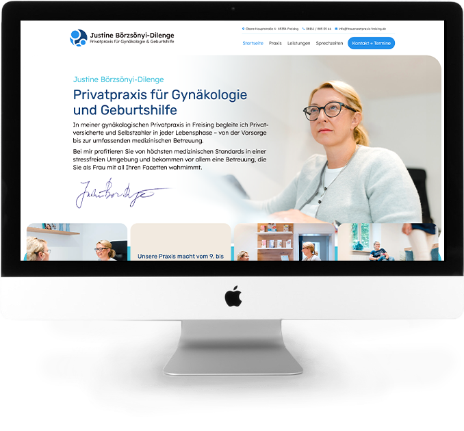 Website der Gynpraxis Dilenge Freising auf iMac