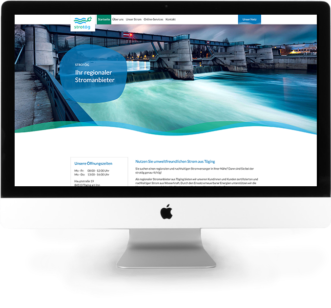 iMac-Mockup der Startseite von Strotög